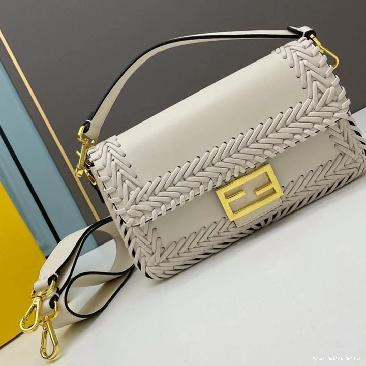 Cheap Leather Stitching Baguette Medium In Fendi Bag White 0807